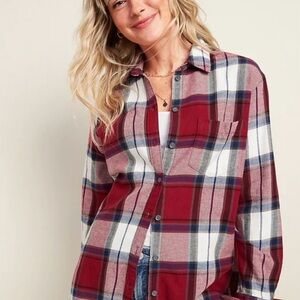 Oversized plaid flannel boyfriend tunic shirt
